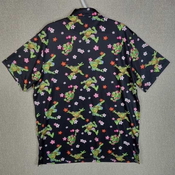 Pins & Aces Golf Polo Shirt Mens Size XL Black Graphic TMNT Turtle Flower Power - Picture 2 of 7